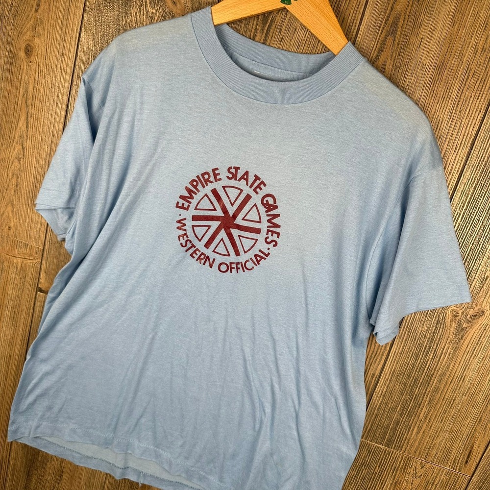 Vintage 80s Empire State Games New York Western Official T-Shirt Light Blue Tee